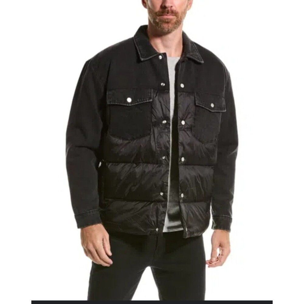 NWT** FRAME Denim & Nylon Padded Mix Puffer Jacket-Black-Large